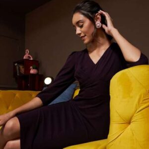 athena burgundy scuba formal sheath dress