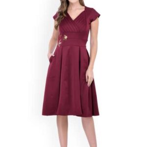 athena women burgundy fit flare dress