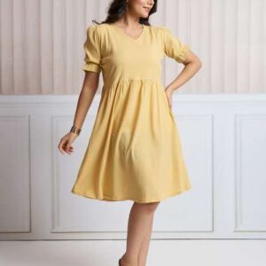 clothing closet women vneck puff sleeve fit flare