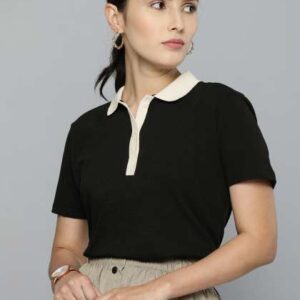 chemistry women black polo collar tshirt