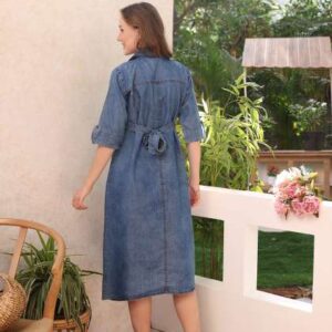 easy mom denim maternity fit flare midi dress
