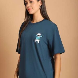 fabflee graphic printed round neck cotton oversize