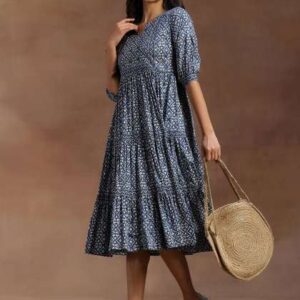 libas women ethnic motifs print puff sleeve tiered