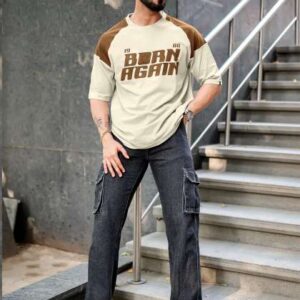 maniac typography printed round neck raglan half s