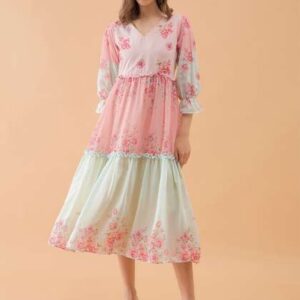 octics women floral print georgette fit flare dre