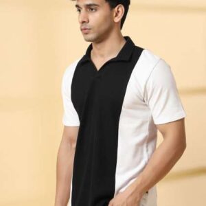 rigo colourblocked polo collar cotton tshirt