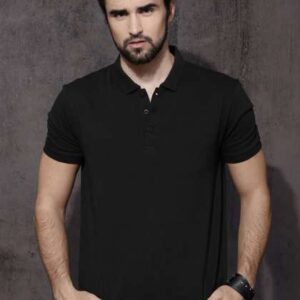 roadster men black polo collar cotton pure cotton