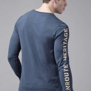 roadster men navy blue printed pure cotton tshirt