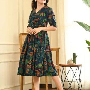 rustorange floral aline midi dress