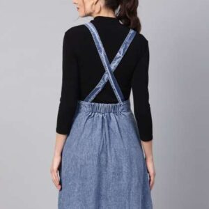 sassafras women blue chambray solid pinafore dress