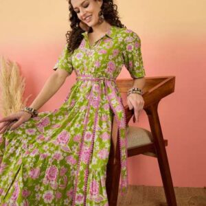 sangria floral printed pure cotton tiered maxi dre