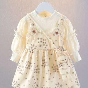 yk girls floral printed cotton fit flare knee len